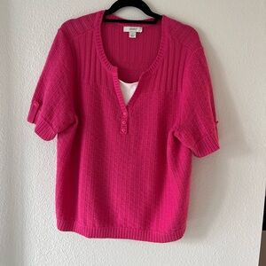 CJ Banks Hot Pink Short Sleeve Knit Top with Scoop Neck